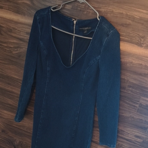 GUESS Denim Long Sleeve Bodycon Dress - Dark Wash - Size Large - Picture 10 of 10